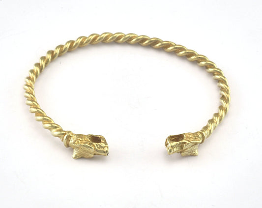 Dog Head Swirl Bracelet Raw Brass (64mm inner size - Adjustable ) with hole OZ3160