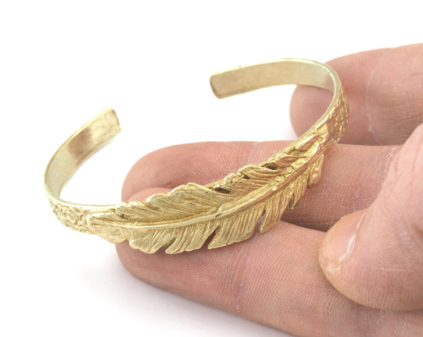 Cuff Bracelet Feather Raw Brass (55mm inner size - Adjustable ) OZ3162