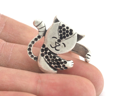 Ring Cat Adjustable Ring Bezel - Antique Silver Plated brass (18mm 7.5US inner size - Adjustable ) Oz2977