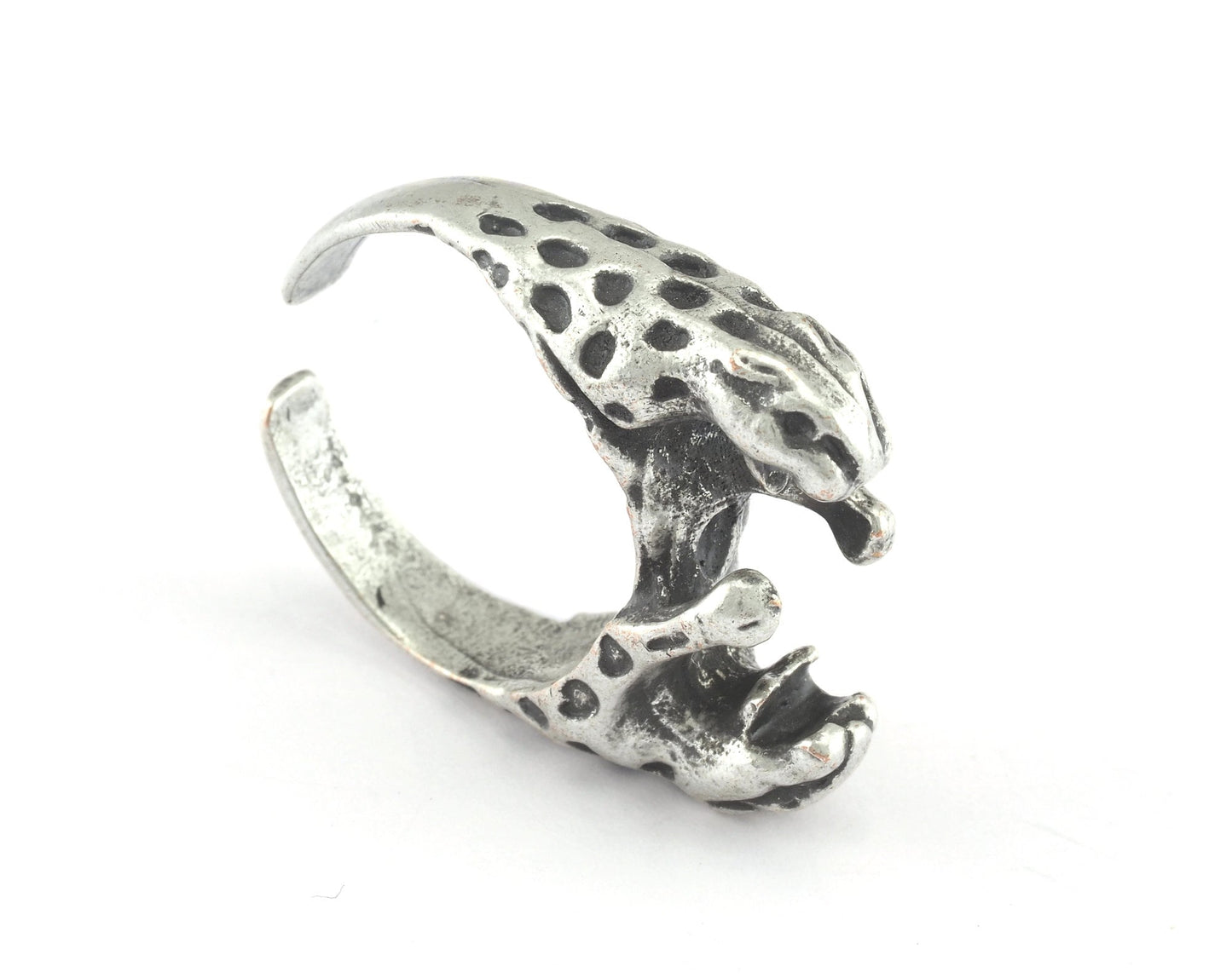 Leopard Ring Adjustable Ring Antique Silver Plated brass (18.5mm 8.5US inner size) OZ2830