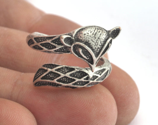 Fox Adjustable Ring Antique Silver Plated brass (17.5mm 7US inner size) OZ2726