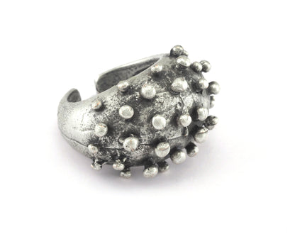 Dotted Ring Adjustable Antique Silver Plated brass (17.5mm 7US inner size ) OZ2724