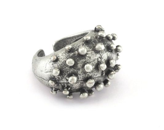 Dotted Ring Adjustable Antique Silver Plated brass (17.5mm 7US inner size ) OZ2724