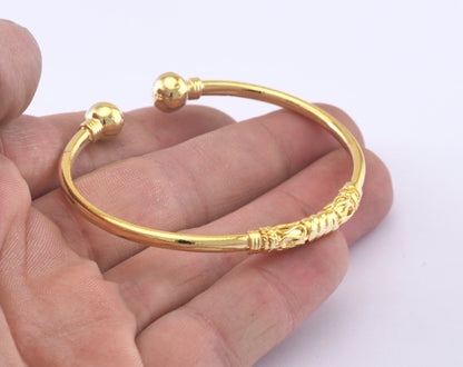 Ball Head Bracelet Shiny Gold Plated Brass 1 pc. (55mm inner size - Adjustable ) OZ2961