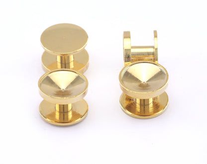 Shirt Collar Tuxedo Stud, 12x8mm 10mm setting cufflink gold plated Brass Studs, 2955
