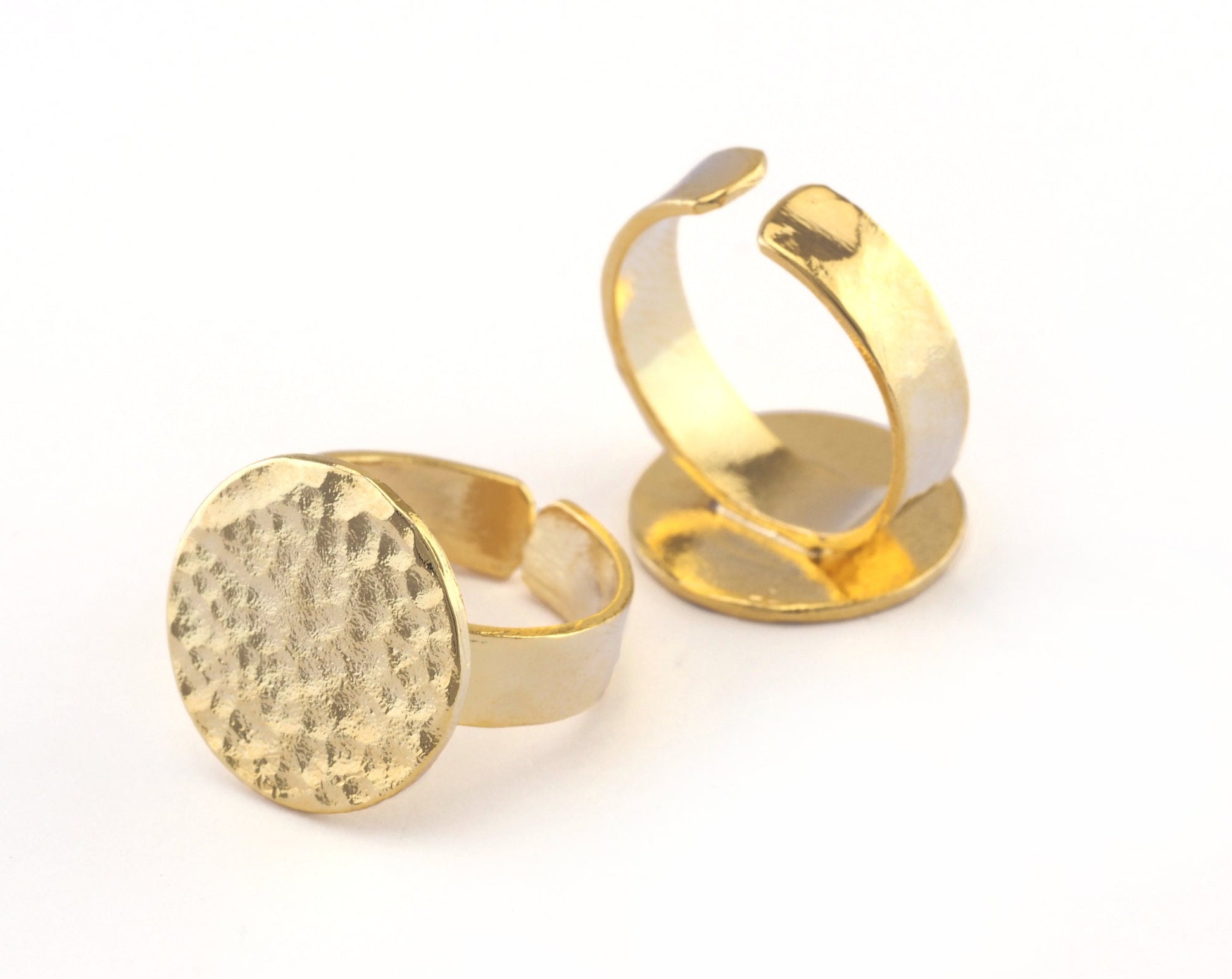 Ring Hammered Adjustable Ring Blank - Shiny Gold Plated brass (17mm 7US inner size - Adjustable ) OZ2980