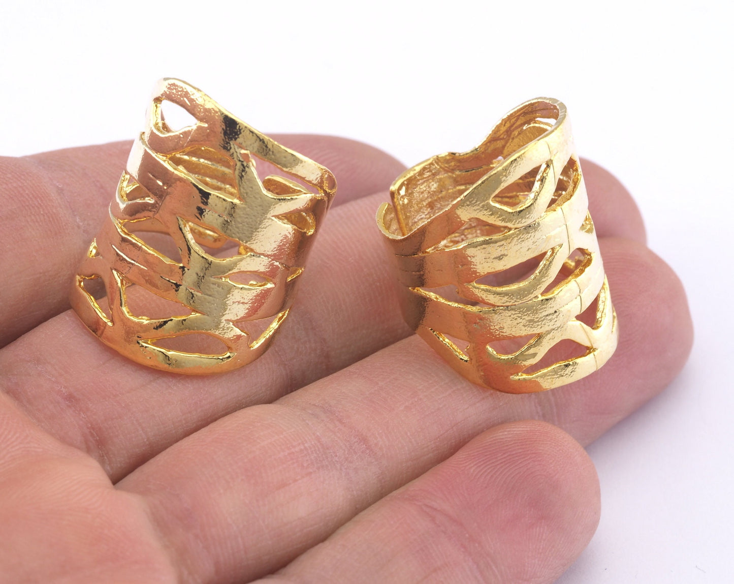 Adjustable Ring Shiny Gold Plated brass (18mm 8US inner size) Oz2992