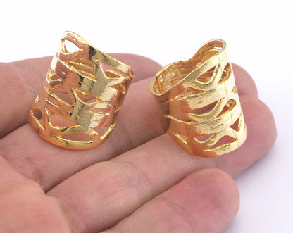 Adjustable Ring Shiny Gold Plated brass (18mm 8US inner size) Oz2992