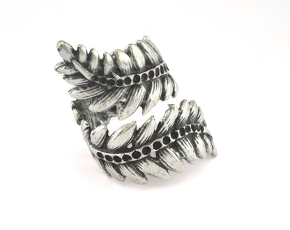 Leaves Ring Adjustable Bezel Antique Silver Plated Brass (17mm 7US inner size - Adjustable ) OZ3674