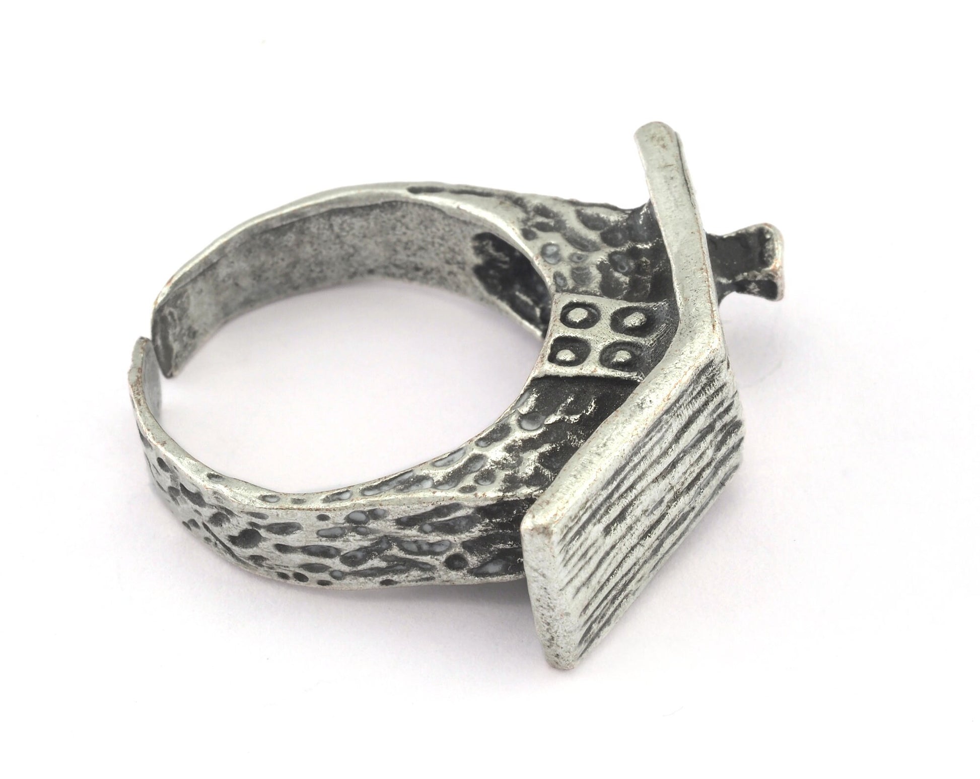 House Ring Adjustable Antique Silver Plated brass (18.5mm 8.5US inner size) OZ2705