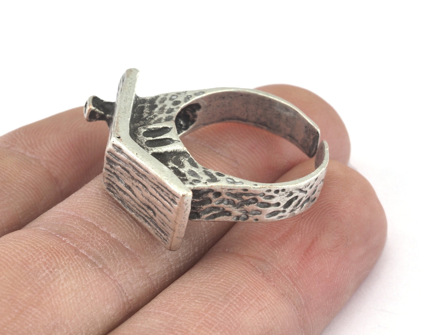 House Ring Adjustable Antique Silver Plated brass (18.5mm 8.5US inner size) OZ2705