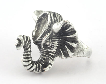 Ring Elephant Adjustable Ring Bezel - Antique Silver Plated brass (18mm 8US inner size - Adjustable ) OZ3185