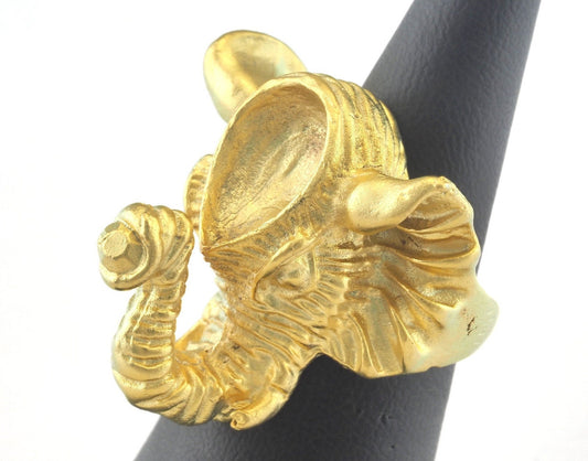Ring Elephant Adjustable Ring Bezel - Matte Gold Plated brass (18mm 8US inner size - Adjustable ) OZ3185