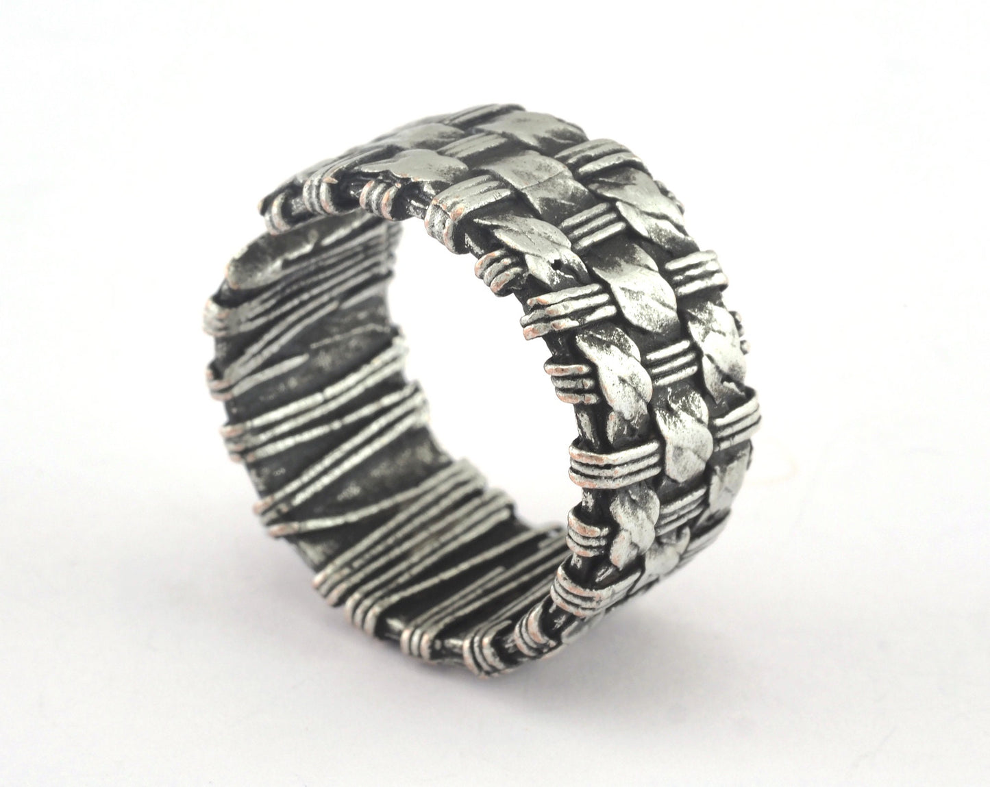 Mesh Ring Adjustable Ring Antique Silver Plated Brass (17mm 7US inner size) OZ3186