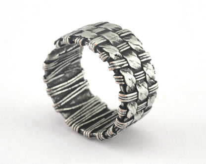 Mesh Ring Adjustable Ring Antique Silver Plated Brass (17mm 7US inner size) OZ3186