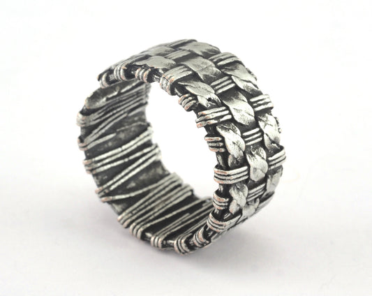 Mesh Ring Adjustable Ring Antique Silver Plated Brass (17mm 7US inner size) OZ3186