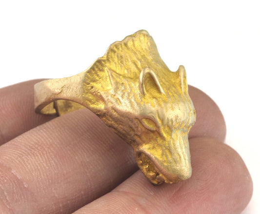 Wolf Beast Adjustable Ring Raw Brass (19mm 8.5US inner size) OZ2886