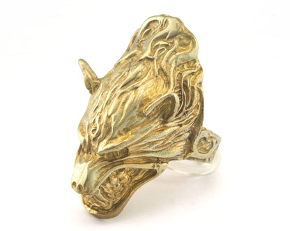 Wolf Beast Adjustable Ring Raw Brass (18mm 7.5US inner size) OZ2932