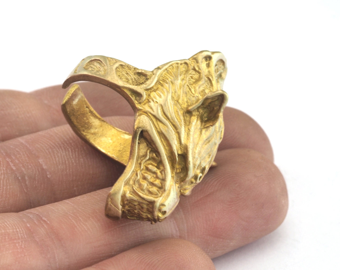 Wolf Beast Adjustable Ring Raw Brass (18mm 7.5US inner size) OZ2932