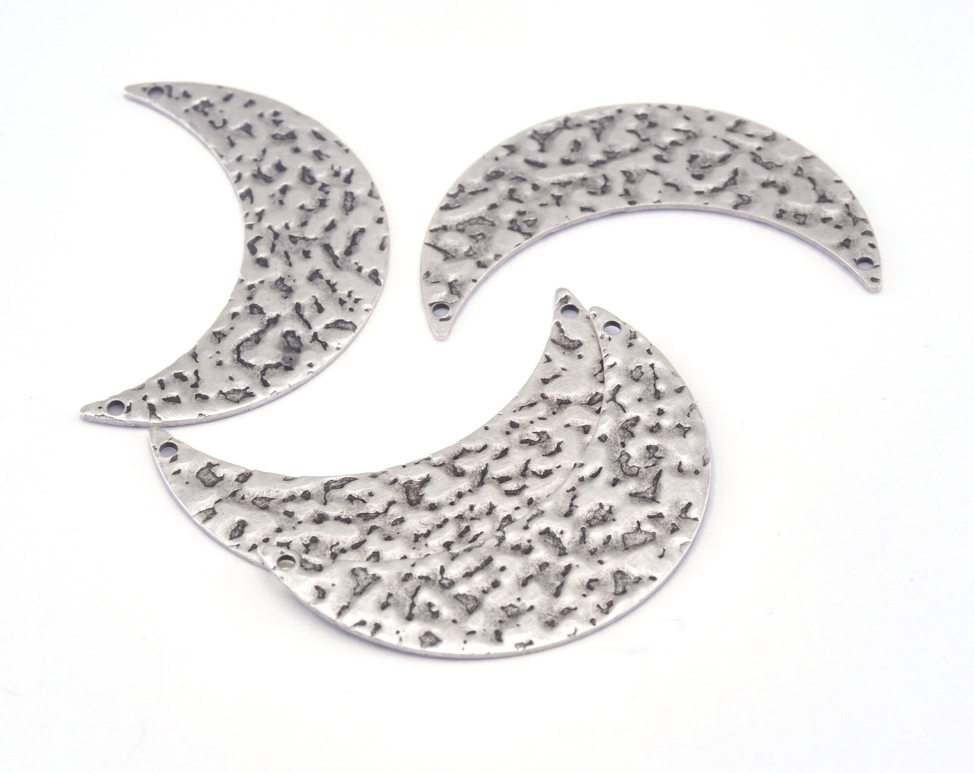 Crescent Brass Textured 44x27mm Connector 2 Hole Pendant Charms Antique Silver Plated brass 2478-405