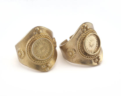 Ring Flowers Adjustable Ring Bezel - Raw brass (18mm 7.5US inner size - Adjustable ) Oz2981