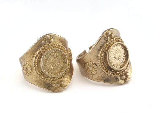 Ring Flowers Adjustable Ring Bezel - Raw brass (18mm 7.5US inner size - Adjustable ) Oz2981