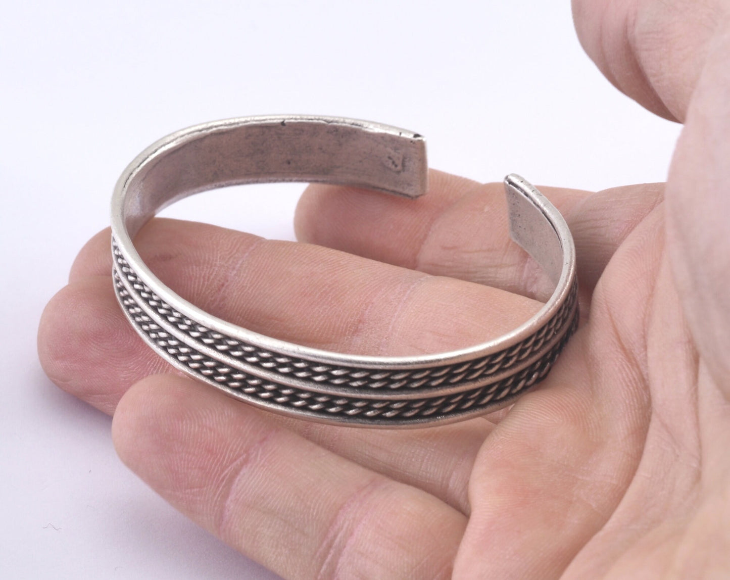 Textured Bracelet Antique Silver Plated Brass (64mm inner size - Adjustable ) OZ2967