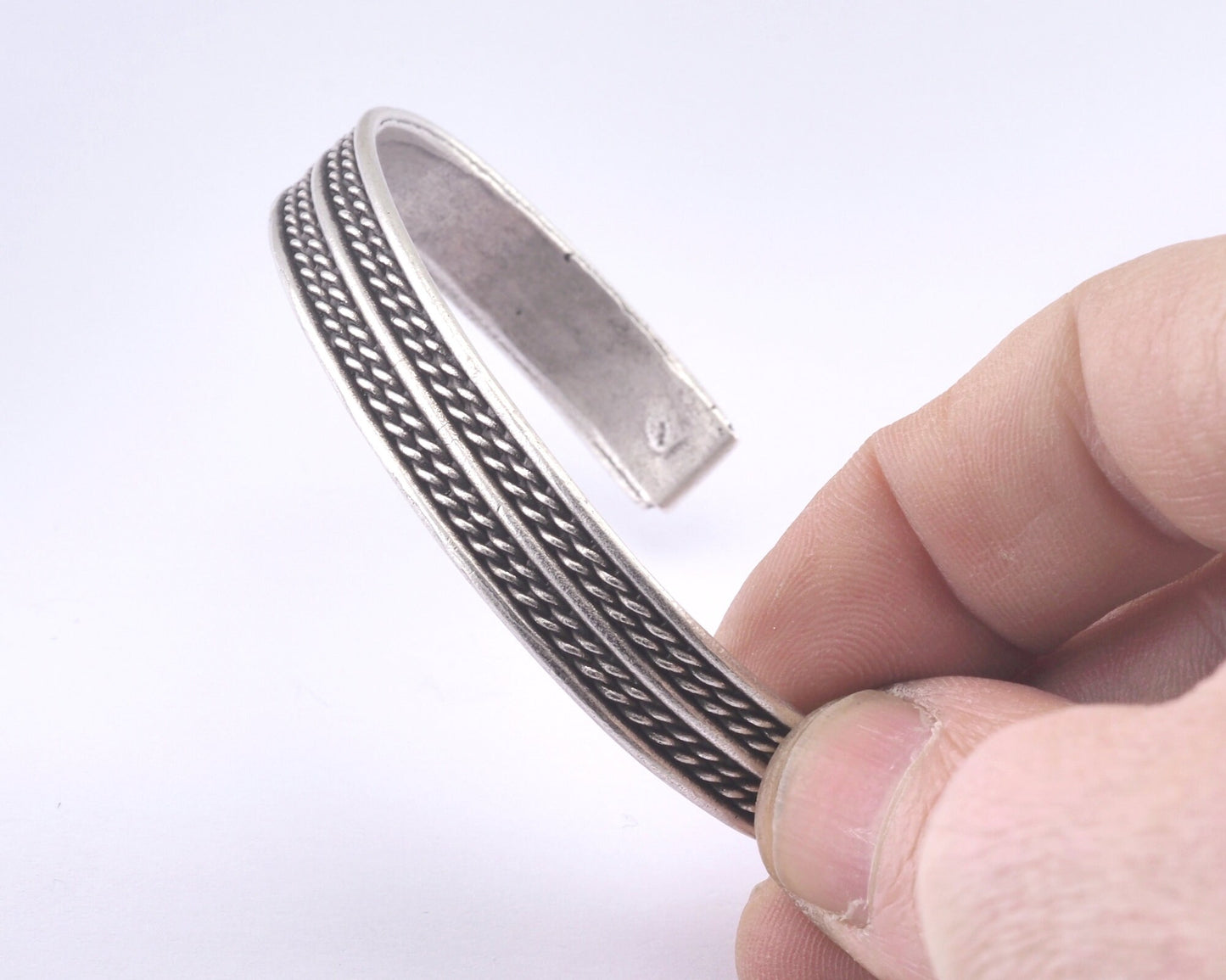 Textured Bracelet Antique Silver Plated Brass (64mm inner size - Adjustable ) OZ2967