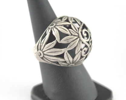 Leaf Butterfly Adjustable Ring Antique silver plated brass (18mm 7.5US inner size) OZ3004