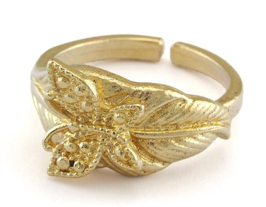 Butterfly Ring on the leaf Adjustable Raw brass (17.5mm 7US inner size) OZ2634