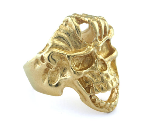 Skull Adjustable Ring Raw Brass (20mm 10.5US inner size) OZ2924