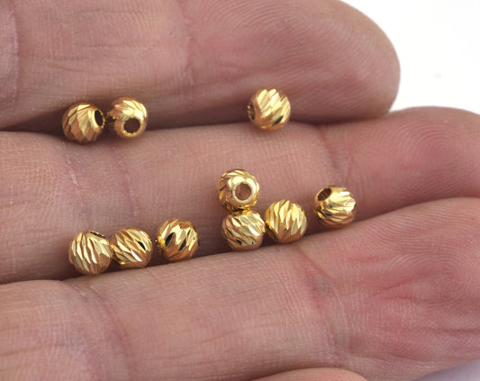 Faceted Gold Plated Brass Sphere 4mm (hole 1,5mm 15 gauge) Charms,Pendant,Findings spacer bead bab1 oz3759