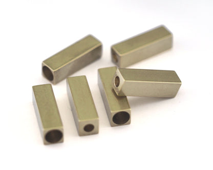 Cuboid Tube Square End Cap Raw Brass, Antique Silver 6x20mm decorative cord end beads, hanging metal beads ENC5 0407