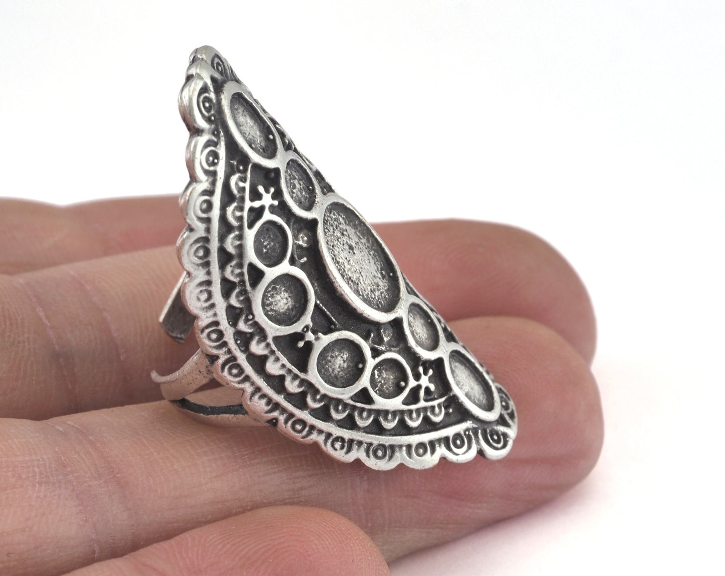 Ring Adjustable Ring Setting - Antique Silver Plated brass (18mm 8US inner size - Adjustable ) OZ3020