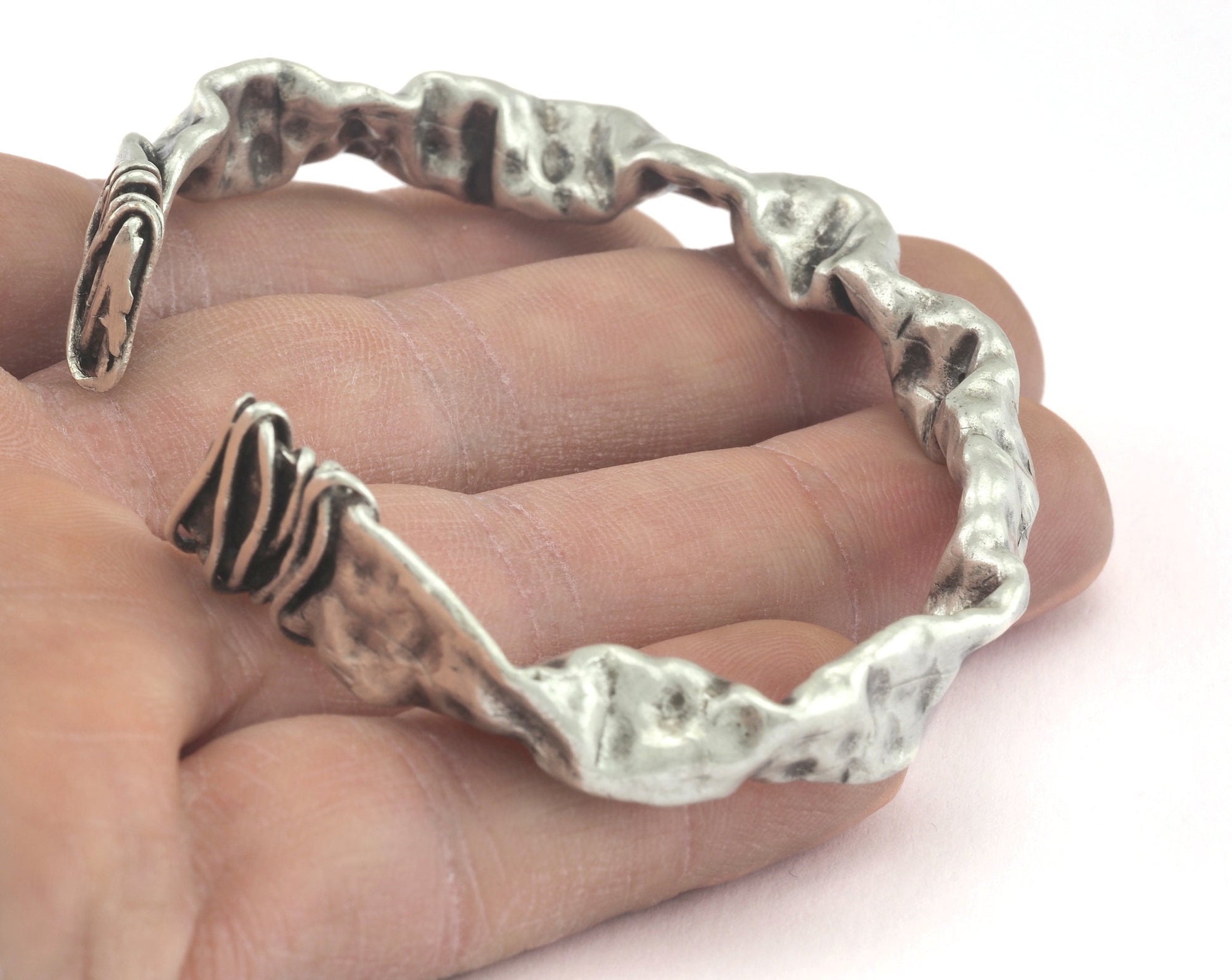 Organic Bracelet Antique Silver Plated Brass (64mm inner size - Adjustable ) OZ3149