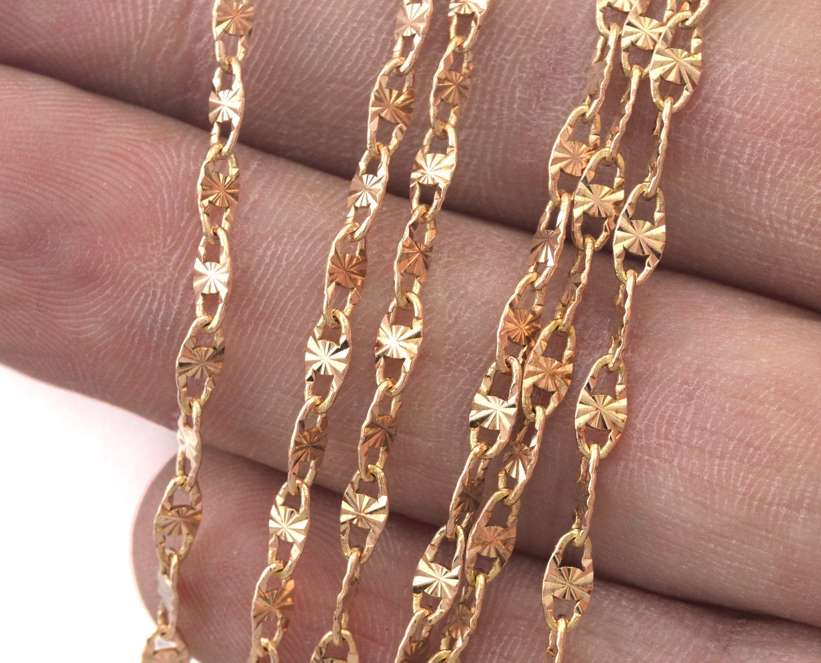 Oval soldered textured (faceted) chain Raw Brass 3mm Z152