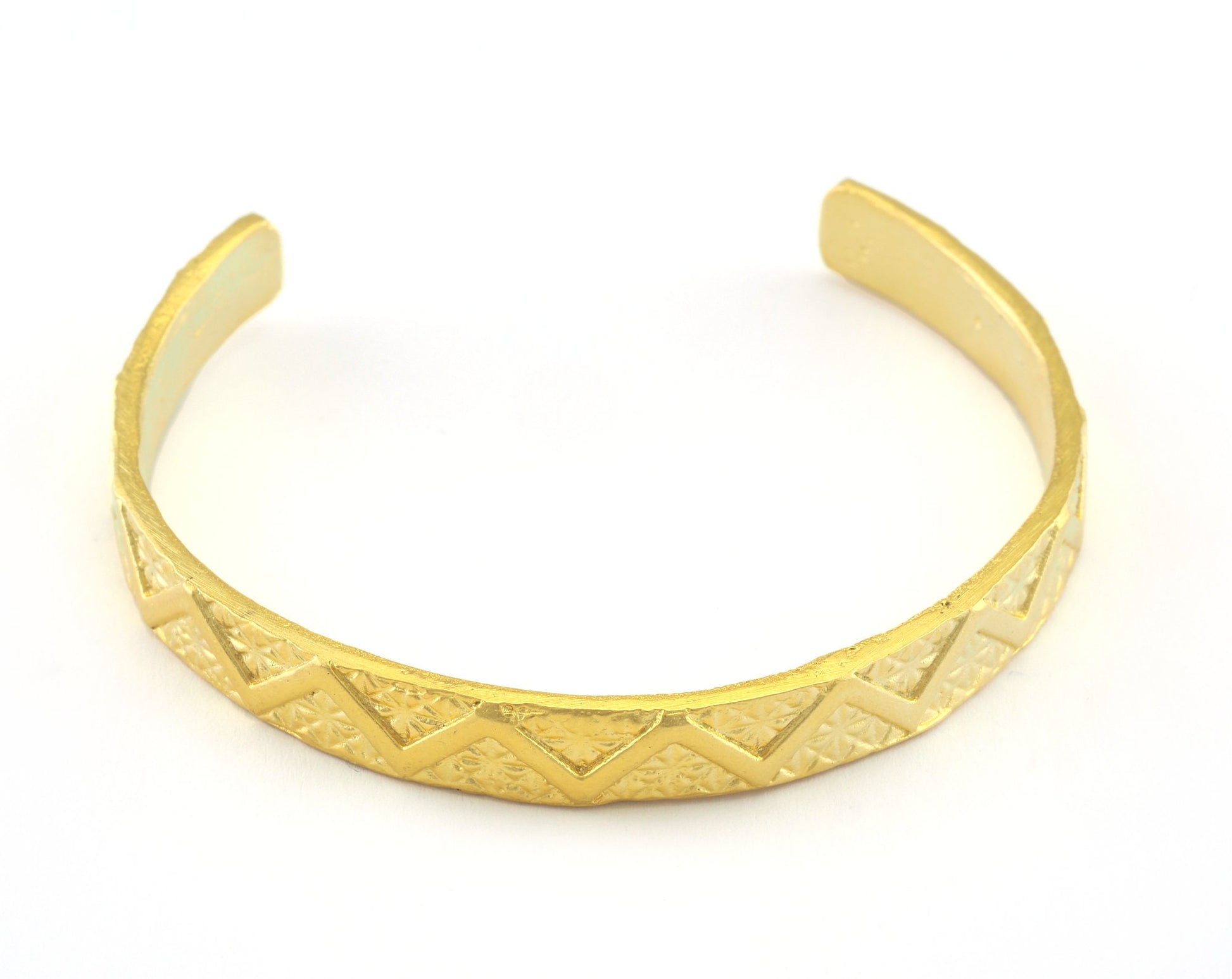 Cuff Bracelet Wave textured Adjustable Matte Gold Plated Brass (60mm inner size - Adjustable ) with hole OZ3161