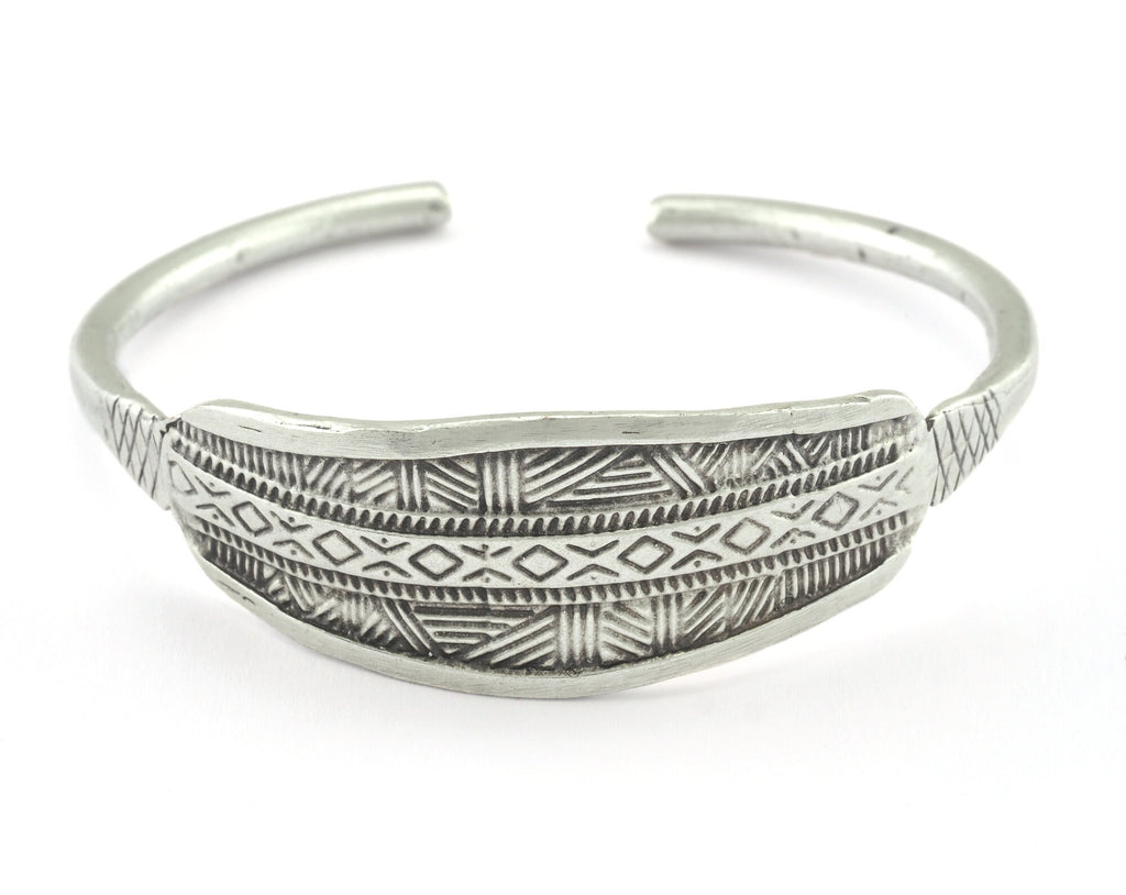 Textured Bracelet Antique Silver Plated Brass Adjustable (64mm inner size - Adjustable ) OZ3154