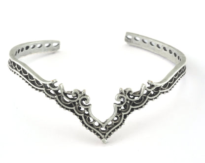 Crown Bracelet Antique Silver Plated Brass hole for charms (64mm inner size - Adjustable ) OZ3158