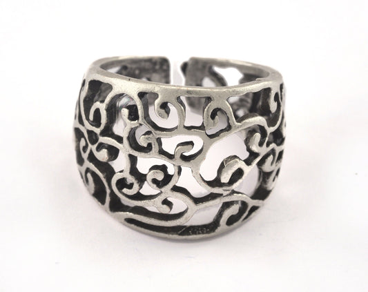 Branch branches Adjustable Ring Antique Silver Plated brass (17mm 7US inner size) OZ3058