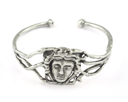 Cuff Bracelet Face Antique Silver Plated Brass (52mm inner size - Adjustable ) OZ3175