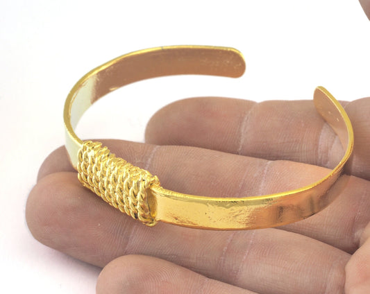 Roped Bracelet Adjustable Shiny Gold Plated Brass (64mm inner size - Adjustable ) OZ3150