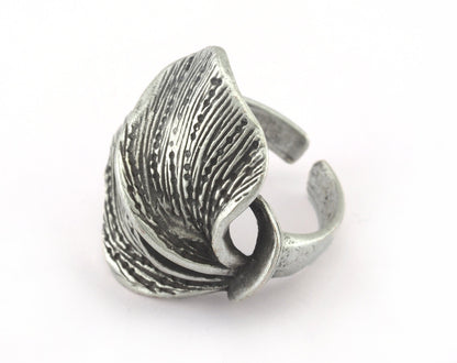 Leaf Ring Adjustable Antique Silver Plated brass (18mm 8US inner size) OZ3245 ring27
