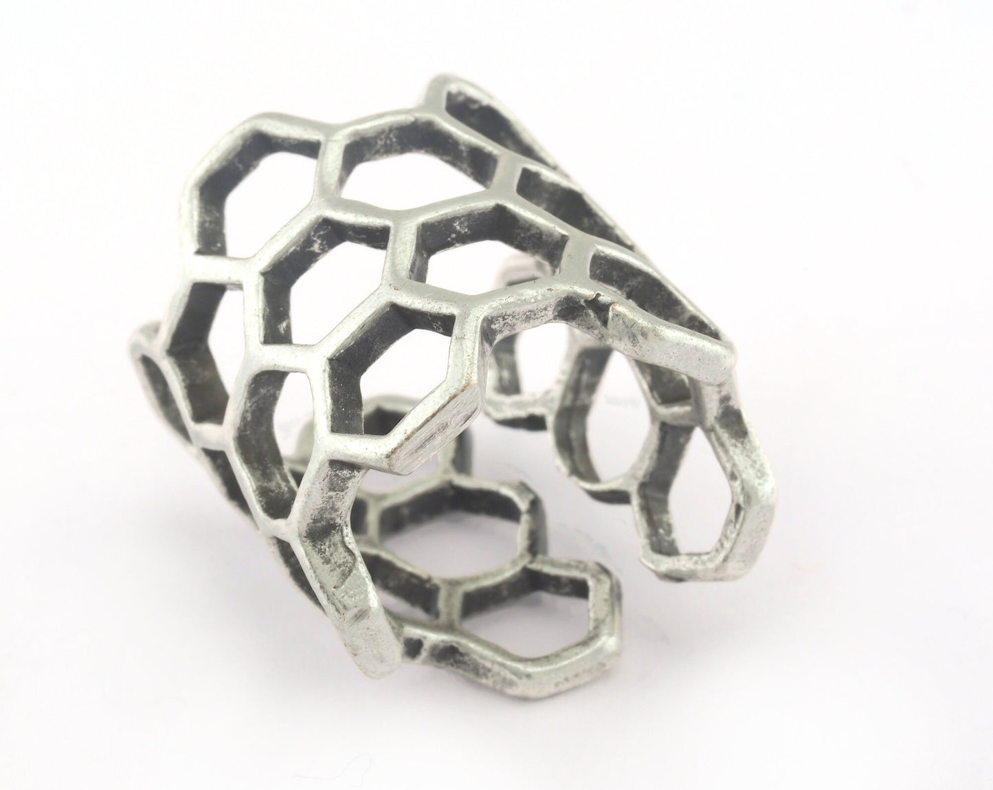Honeycomb Ring Antique Silver Plated brass (17mm 7US inner size) OZ3246