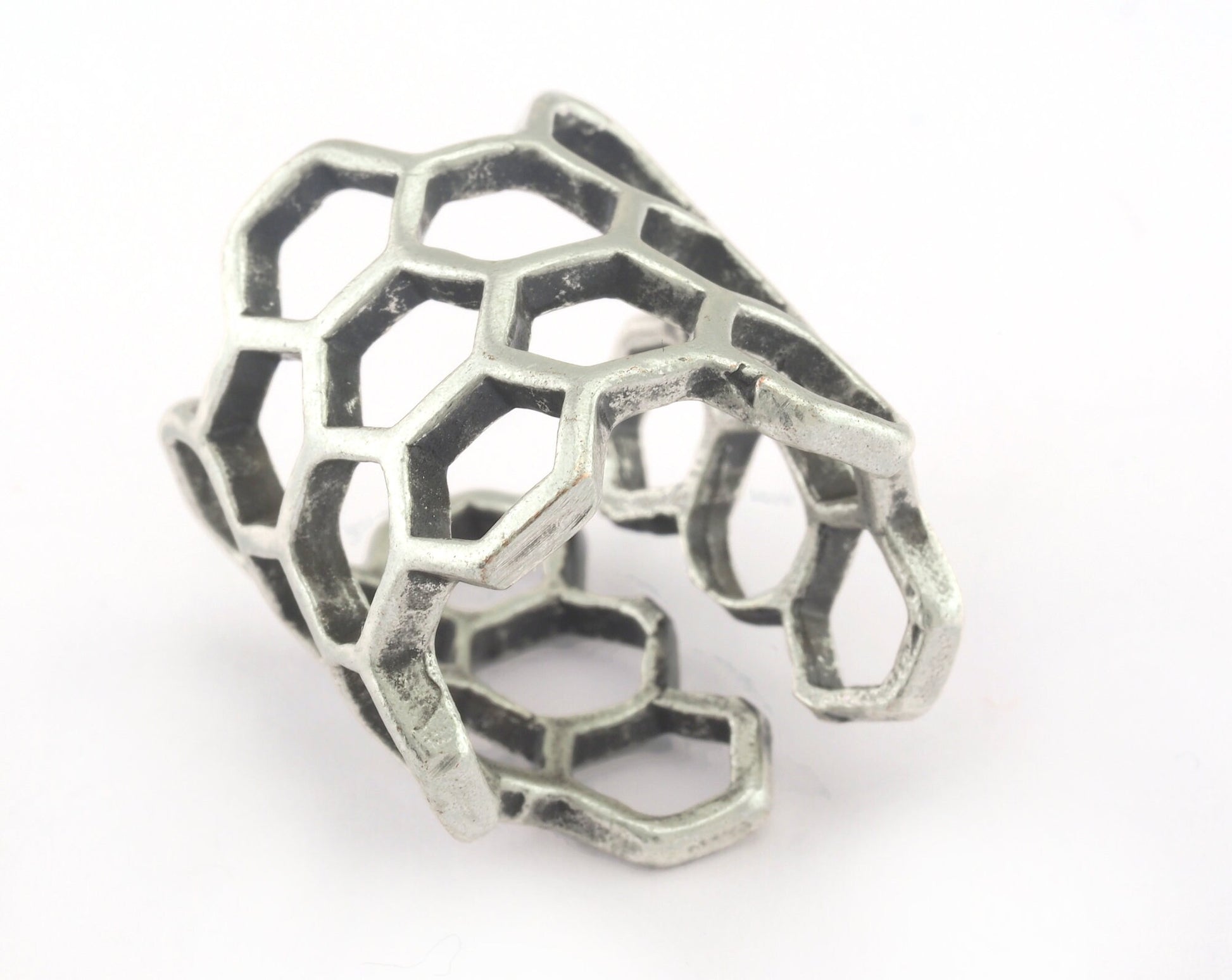Honeycomb Ring Antique Silver Plated brass (17mm 7US inner size) OZ3246