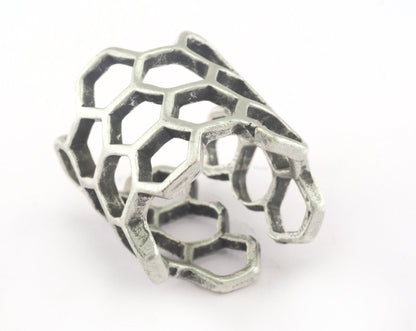 Honeycomb Ring Antique Silver Plated brass (17mm 7US inner size) OZ3246