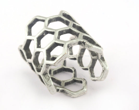 Honeycomb Ring Antique Silver Plated brass (17mm 7US inner size) OZ3246