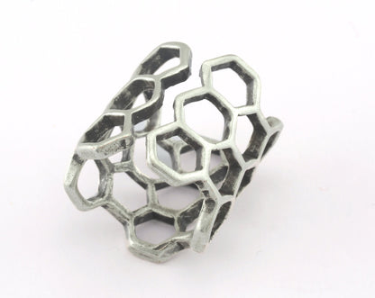 Honeycomb Ring Antique Silver Plated brass (17mm 7US inner size) OZ3246