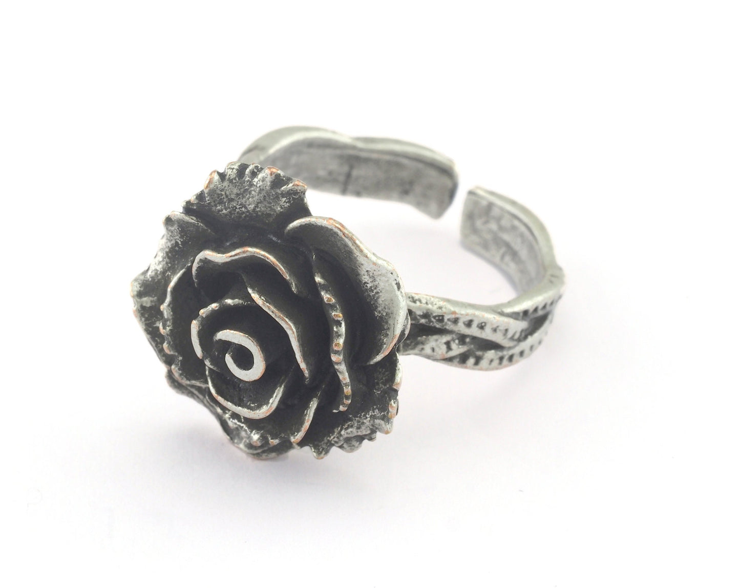 Rose Adjustable Ring Antique Silver Plated brass (17mm 7US inner size) OZ3247