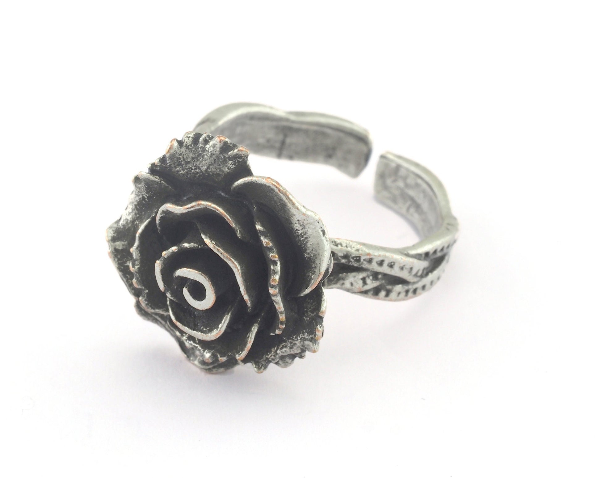 Rose Adjustable Ring Antique Silver Plated brass (17mm 7US inner size) OZ3247